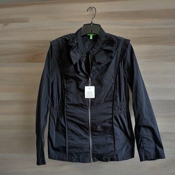 LOGO Instant Chic Black Ruffle Neck Jacket Size S Small Ruched Zip Up NWT - Picture 1 of 9